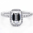2.42 Cts Emerald Cut Diamond Halo Engagement Ring set in Platinum