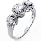 1.17 Cts Three Stone Round Cut Diamond Engagement Ring set in 14K White Gold