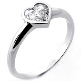 0.84 Cts Heart Shaped Diamond Engagement Ring Set in 14K White Gold Solitaire Bezel Setting