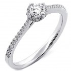 0.38 Cts Round Cut Diamond Halo Engagement Ring Set in 18K White Gold