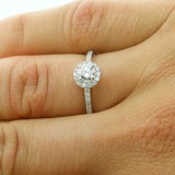 0.73 Cts Round Cut Diamond Halo Engagement Ring 18K White Gold