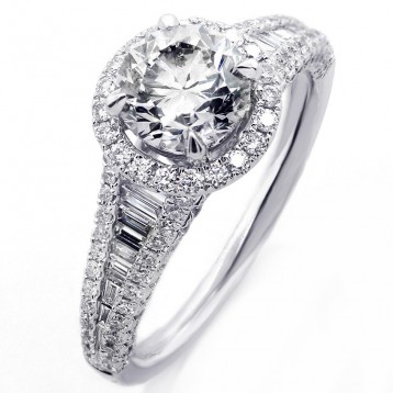 2.13 Cts Round Cut  Diamond Halo Engagement Ring set in 18K White Gold