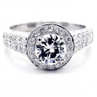 2.19 Cts Round Cut Diamond Halo Engagement Ring set in 14K White Gold