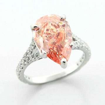 5.82 Cts Fancy Vivid Pink Diamond Engagement Ring set in 18K White Gold
