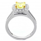 1.79 Cts Fancy Yellow Cushion cut Diamond Engagement Ring set in 18K White Gold