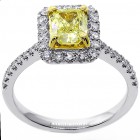 1.54 Cts Fancy Yellow Cushion Cut Diamond Engagement Ring srt in 18K White Gold