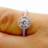 1.02 Cts Round Cut Halo Diamond Engagement Ring set in 18k White Gold