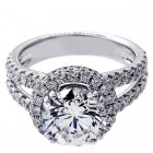 3.21 Cts Round Cut Halo Diamond Engagement Ring Set in 18K White Gold