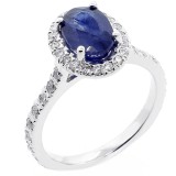 2.50 cts oval sapphire diamond engagement ring set in 14K white gold