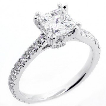 2.22 Cts Princess cut diamond engagement ring set in 18K white gold
