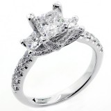 2.45 Cts three stone Princess Cut Diamond Engagement Ring Set in 18K W