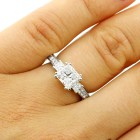 Three Stone Princess cut Diamond Engagement Ring Set in 18K White Gold