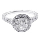1.52 Cts Round Cut Diamond Engagement Ring set in 18K W Vintage Setting with Halo