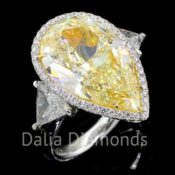 11.57 Cts Pear Shape Fancy Yellow Diamond Engagement Ring set in 18K White Gold