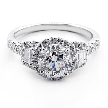 2.40 Cts three stone diamond engagement ring set in 18K white gold