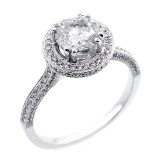 1.74 CTS ROUND CUT DIAMOND HALO ENGAGEMENT RING SET IN 18K WHITE GOLD