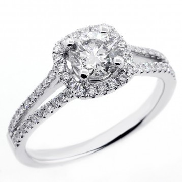 1.07 CTS ROUND CUT DIAMOND HALO ENGAGEMENT RING SET IN 18K WHITE GOLD