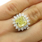 6.27 CTS CUSHION FANCY YELLOW DIAMOND ENGAGEMENT RING SET IN 18K WHITE GOLD