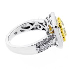 3.37 CTS FANCY YELLOW CUSHION CUT DIAMOND ENGAGEMENT RING SET IN 18K WHITE GOLD