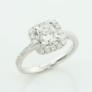1.00 Cts Princess Cut Engagement Ring With Halo Set in 18K White Gold