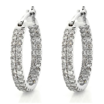 2 Row Pave Inside Out Diamond Hoops Earrings