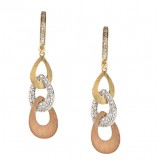 0.40 Cts Tri Color Gold and Diamond Drop Earrings