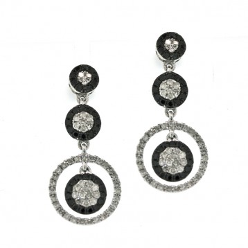 Black & White Diamonds Floating Circle Earrings