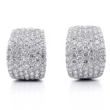 7.43ctw Round Cut Diamond Hoop Pave Earrings 18K White Gold