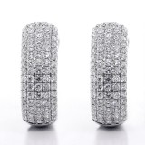 2.59 Cts  Round Cut Diamond Hoop Pave Earrings 18K White Gold