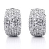  4.03 Cts Round Cut Diamond Hoop Pave Earrings 18K White Gold