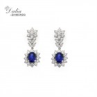 Dangly Earings Oval cut Blue gem Stone total 4.21 cts set in 14k white gold 