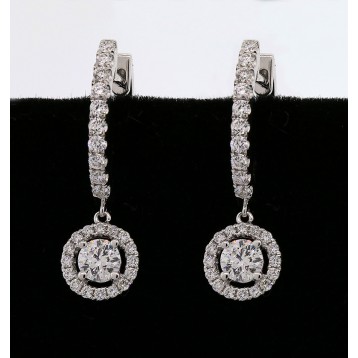 1.64 Ctw Round Cut Halo Micro Pave Diamond Dangle Earrings set in 18k White Gold