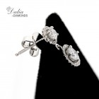 Hanging Two Stone Round Cut Halo Diamond Earring .98 Cts Set in 18K White Gold