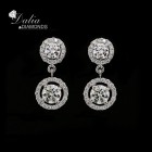 Hanging Two Stone Round Cut Halo Diamond Earring .98 Cts Set in 18K White Gold