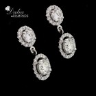 Hanging Two Stone Round Cut Halo Diamond Earring .98 Cts Set in 18K White Gold