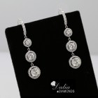 2.03 Ctw Three-Stone Round Cut Halo Diamond Drop Earring Set in 18K White Gold