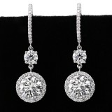 6.95 Cts Astonishing  Hanging Round Cut Diamond in a Halo Setting Earrings