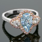 2.69ctw Vivid Pink Pear/Round Cut Diamond Ring 18K White Gold