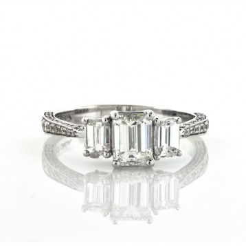 1.79 Cts. 18K White Gold Emerald Cut Diamond Engagement Ring