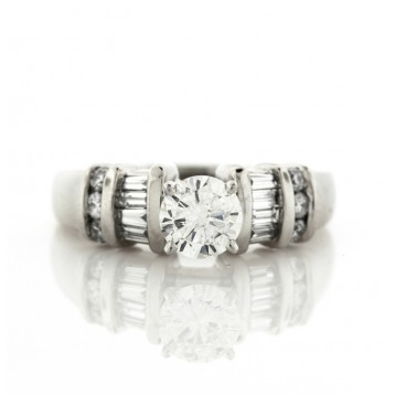 1.68Ct tw Engagement Ring with Round and Baguette Cut Diamonds