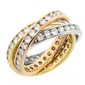 3.90 CTS TRINITY ETERNITY DIAMOND RING SET IN 14K PINK YELLOW WHITE GOLD