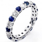 1.96 Ctw Eternity Round Cut Diamond And Sapphire Wedding Band Set in 14K White Gold 