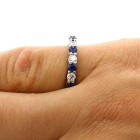 1.96 Ctw Eternity Round Cut Diamond And Sapphire Wedding Band Set in 14K White Gold 