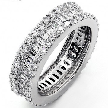 3.72 Platinum Eternity Diamond Band in Combination of Baguette and Round Cut Diamonds