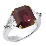 9.16 Cts Ruby Three Stone Engagement Ring set in Platinum