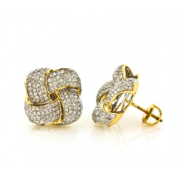 14Kt Yellow Gold and Diamond Knot Stud Earrings 1.35Ct