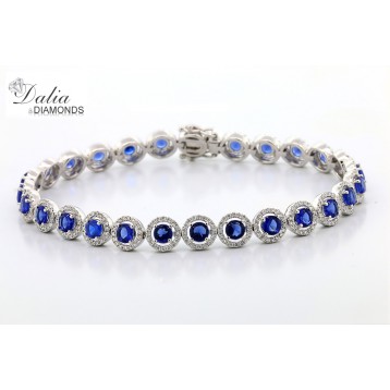 Blue Gem Stones and Diamond Braclet total 3.66 cts set in 18k white gold