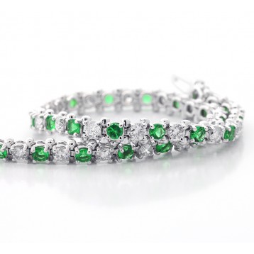 Emerald and Diamond Tennis Bracelete set in 14K White Gold