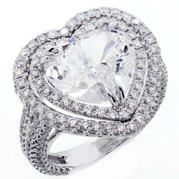 8.58ctw Heart/Round Cut Diamond Halo Ring 18K White Gold