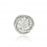 Round and Baguette Diamond Flower Ring
